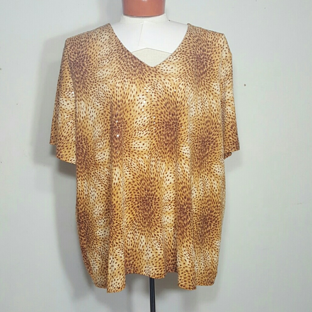 Susan Graver Animal Print Blouse Top 3X
